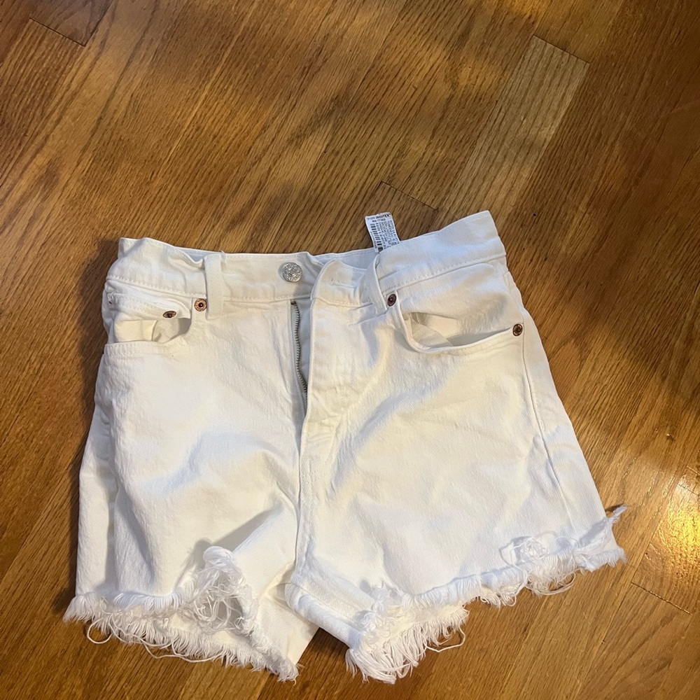 Zara White Frayed Jean Shorts
